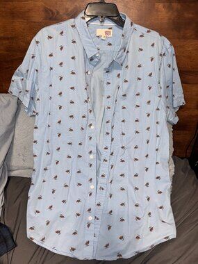 1901 Bird Print Short Sleeve Button Up Shirt Sz XL